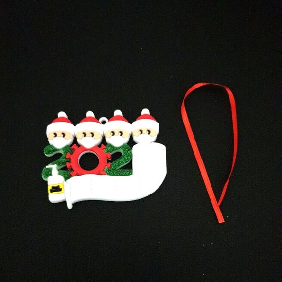Christmas Ornament 2020 Family of 4 Quarantine Toilet Paper Sanitizer Elves Mask - Picture 4 of 5